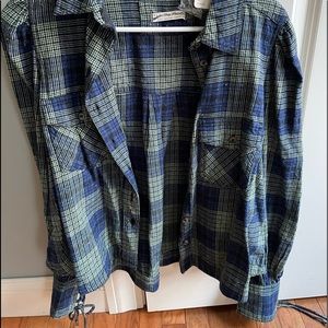 Free people cropped balloon tied sleeve flannel